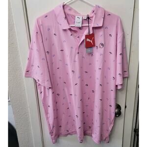 NWT PUMA AP CLOUDSPUN DANCING UMBRELLAS GOLF POLO 539556-01 PINK SZ XL (X-LARGE)